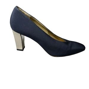 Vintage Yves Saint Laurent Navy Silver Square Heel Made In Italy Size 6 M
